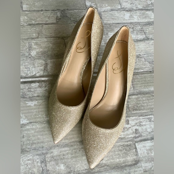 SAM EDELMAN: HAZEL POINTED TOE HEEL, LIGHT GOLD MESH - Picture 8 of 14